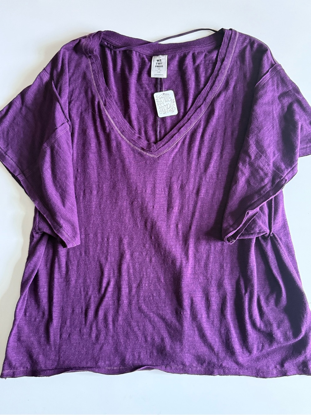 Free People (We the Free) V-Neck Oversized Tee in Purple - Picture 2 of 6